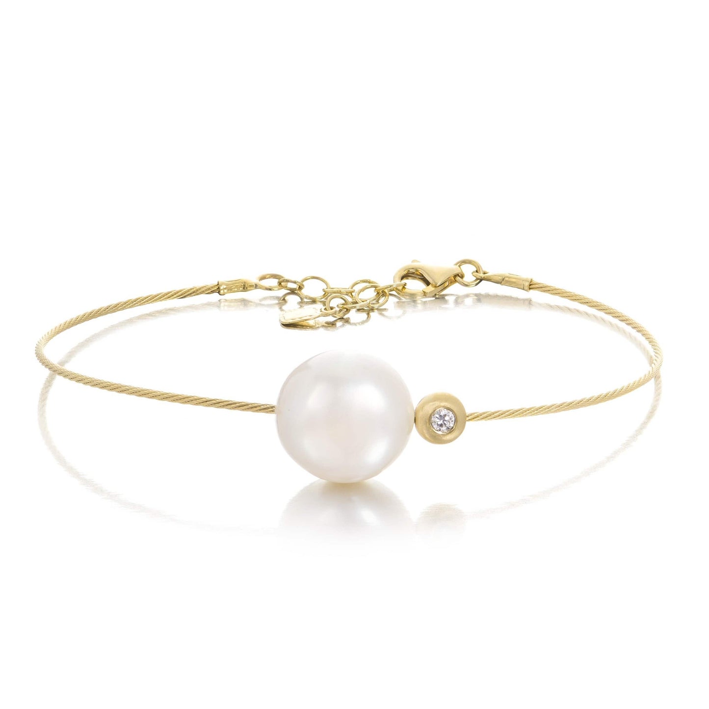 Dalia T Bracelet Luster Collection 14KT Yellow Gold Pearl & Diamond Wire Bracelet