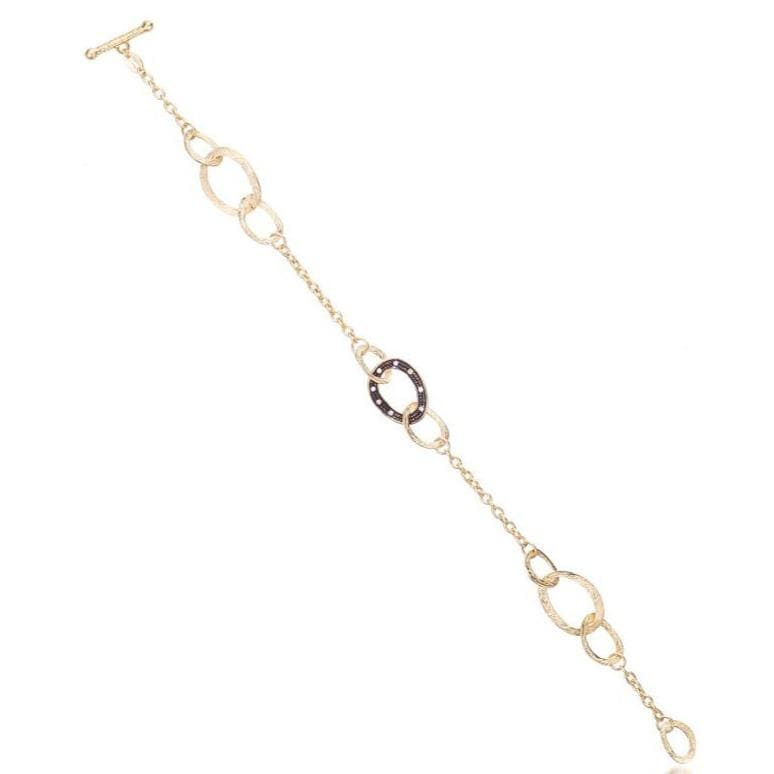 Dalia T Bracelet Soft Links Collection 14KT Yellow Gold Diamonds large links Bracelet with Black Rhodium