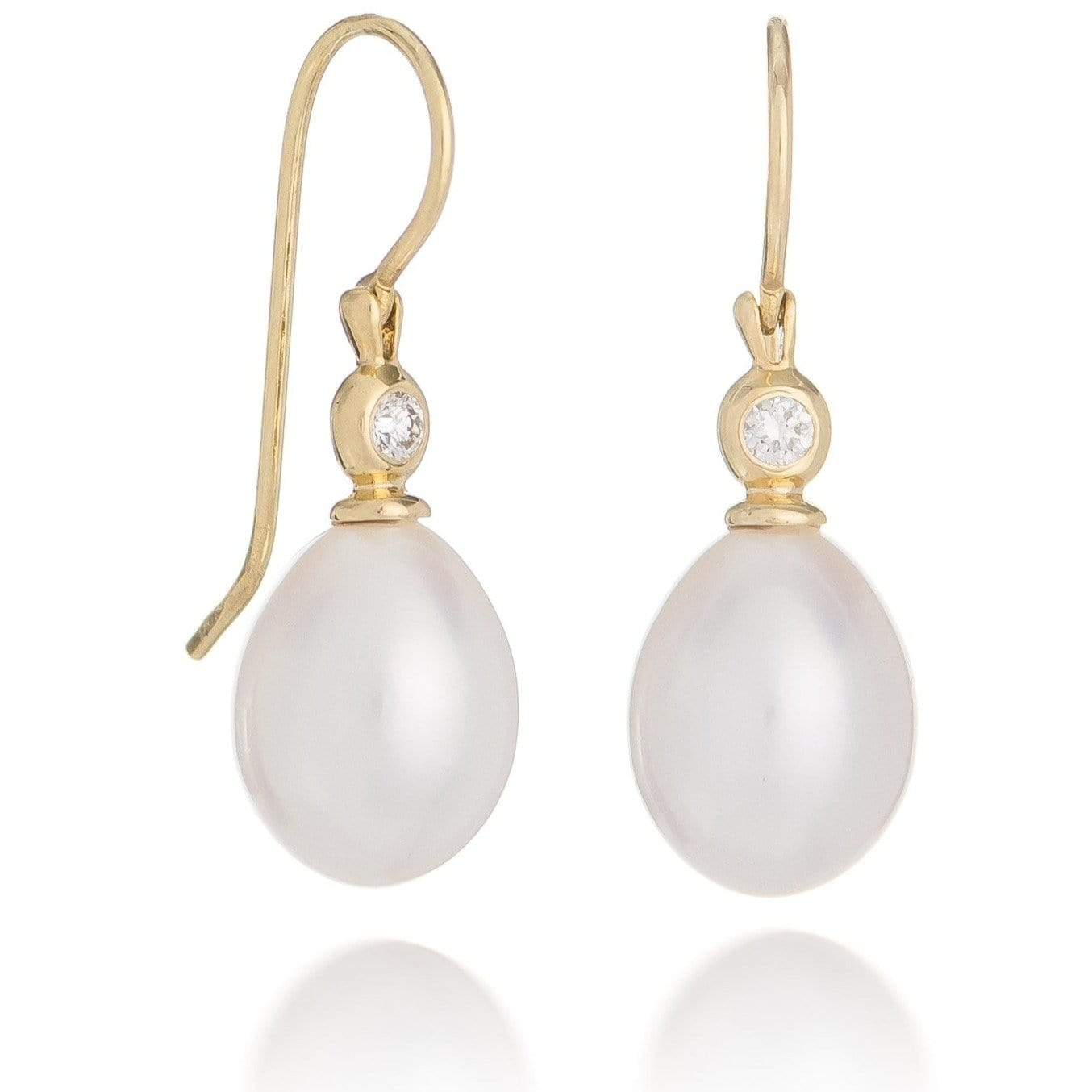 Dalia T Earrings Luster Collection 14KT White Gold  Pearl & Diamonds Drop Earrings