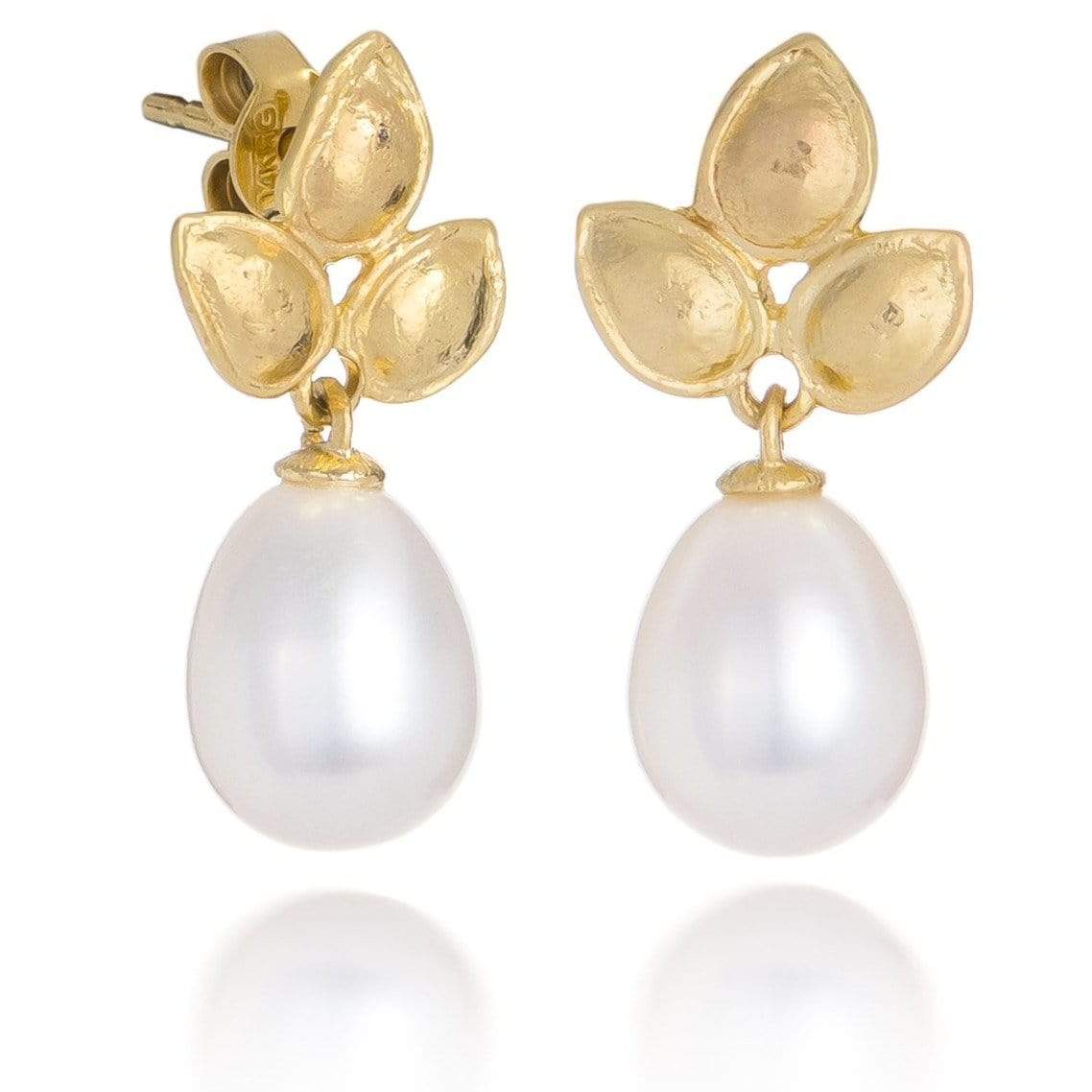 Dalia T Earrings Luster Collection 14KT Yellow Gold  Pearl Dangle Earrings