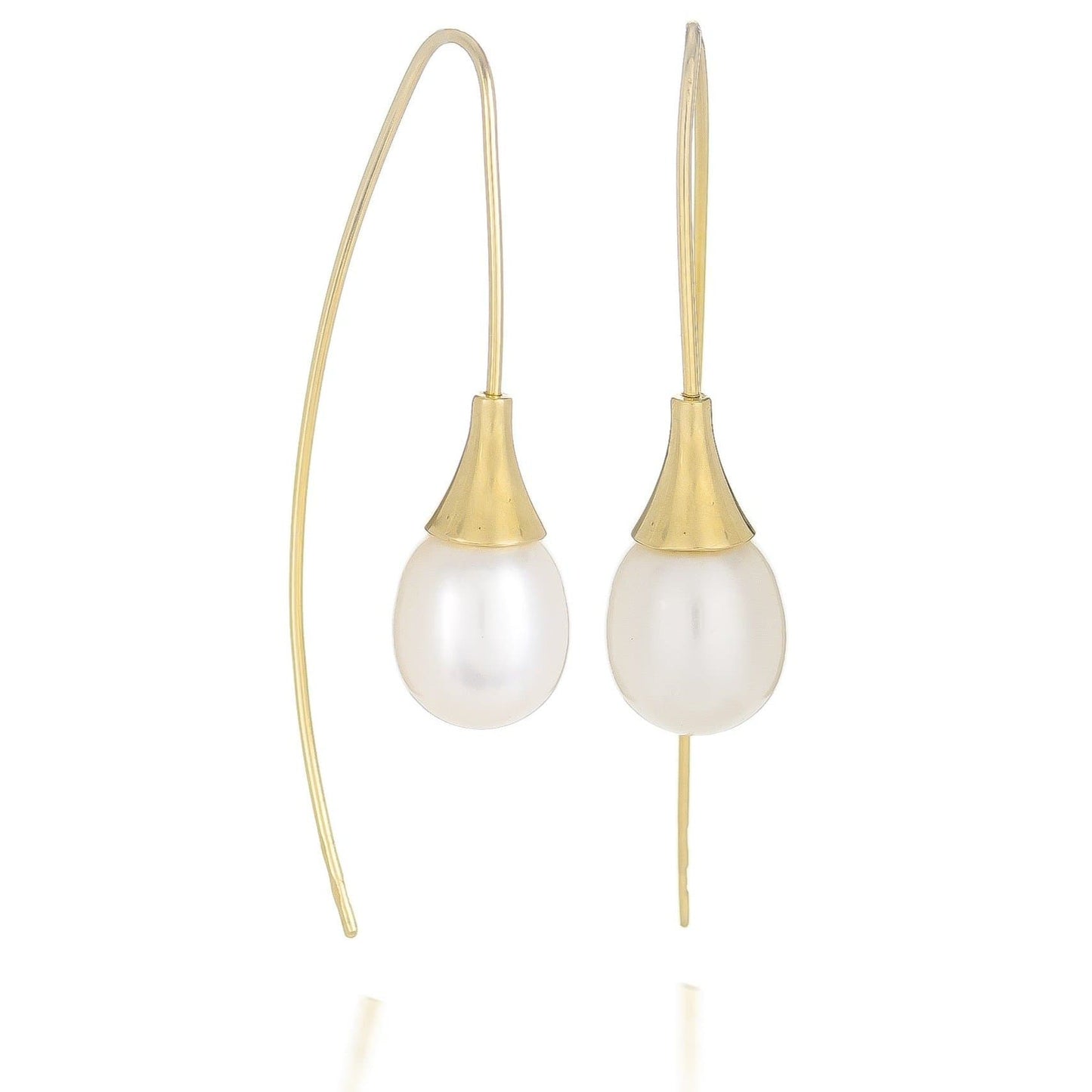 Dalia T Earrings Luster Collection 14KT Yellow Gold  Pearl Drop Earrings
