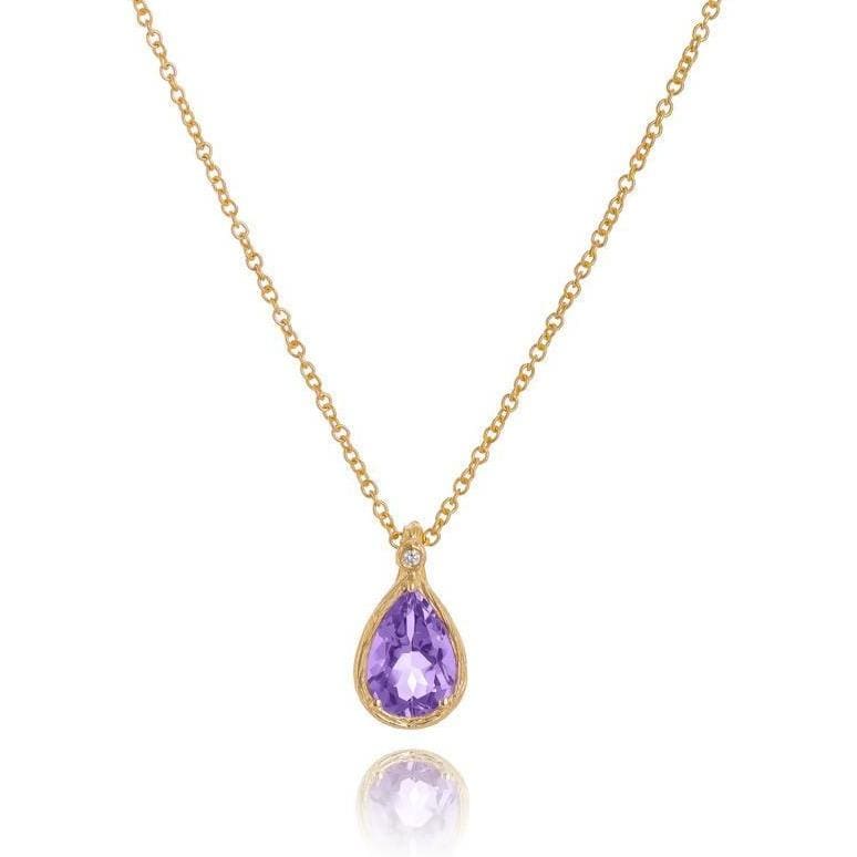 Dalia T Necklace Color Collection 14KT Yellow Gold Amethyst & Diamond Pendant Necklace