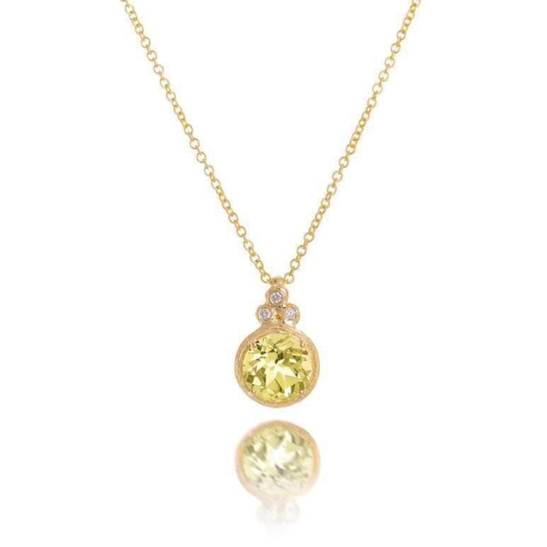 Dalia T Necklace Color Collection 14KT Yellow Gold Lemon Topaz & Diamond Brilliant Cut Pendnat Necklace