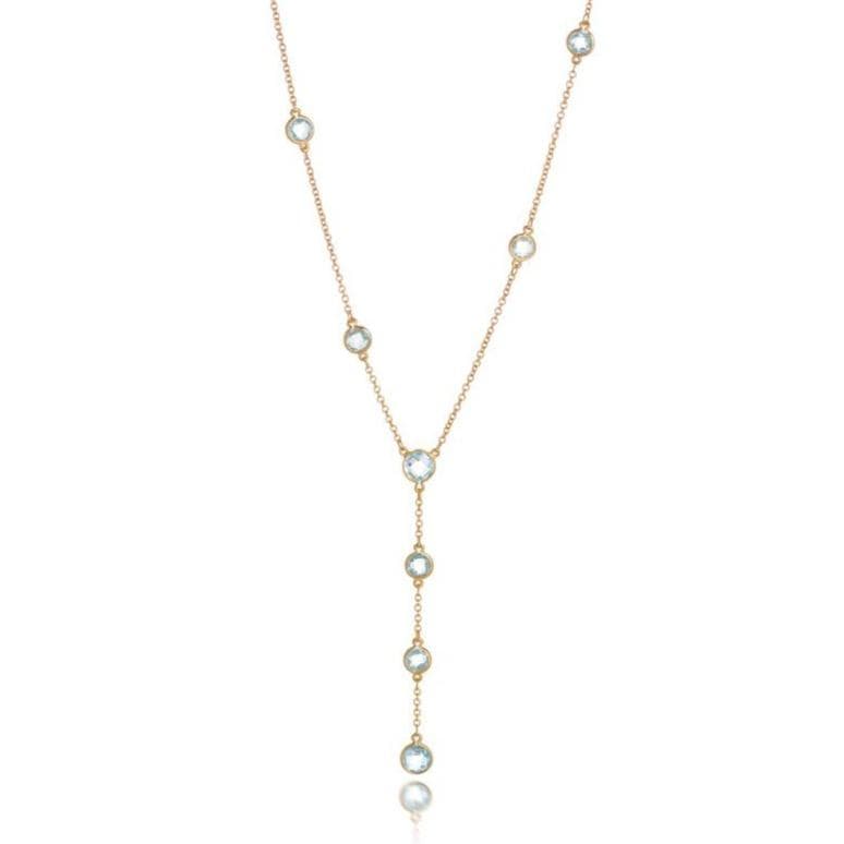 Dalia T Necklace Color Collection 14KT Yellow Gold Blue Topaz Tie Necklace