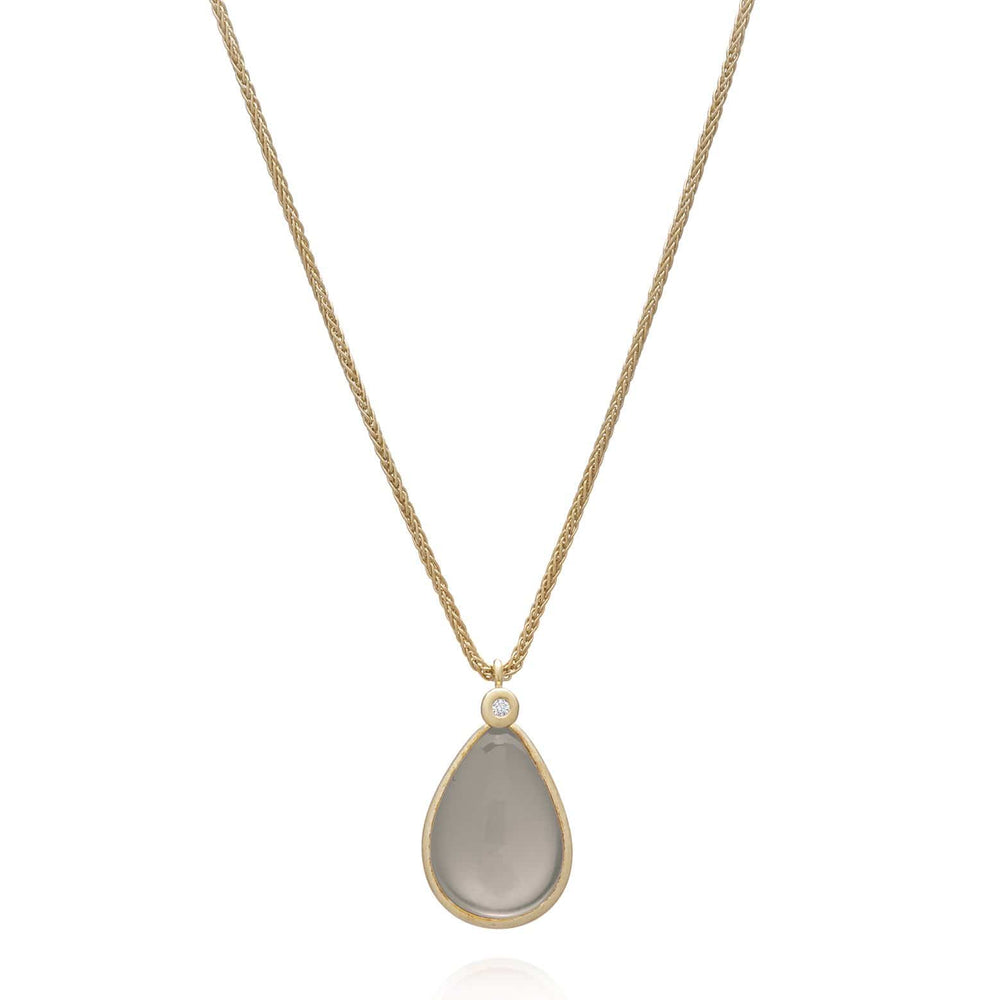 Dalia T Necklace Color Collection 14KT YG Tear Drop Gray Moonstone & Diamonds Pendant Necklace