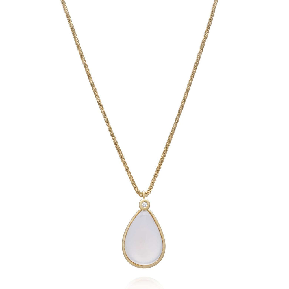 Dalia T Necklace Color Collection 14KT YG Tear Drop White Moonstone & Diamonds Pendant Necklace