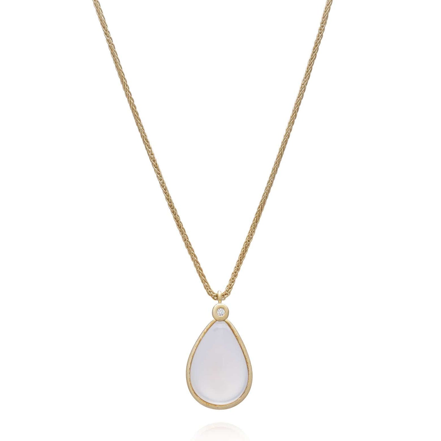Dalia T Necklace Color Collection 14KT YG Tear Drop White Moonstone & Diamonds Pendant Necklace