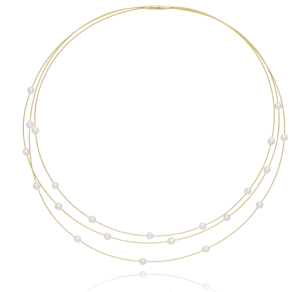 Dalia T Necklace Luster Collection 14KT Yellow Gold 3 layers Pearl Necklace
