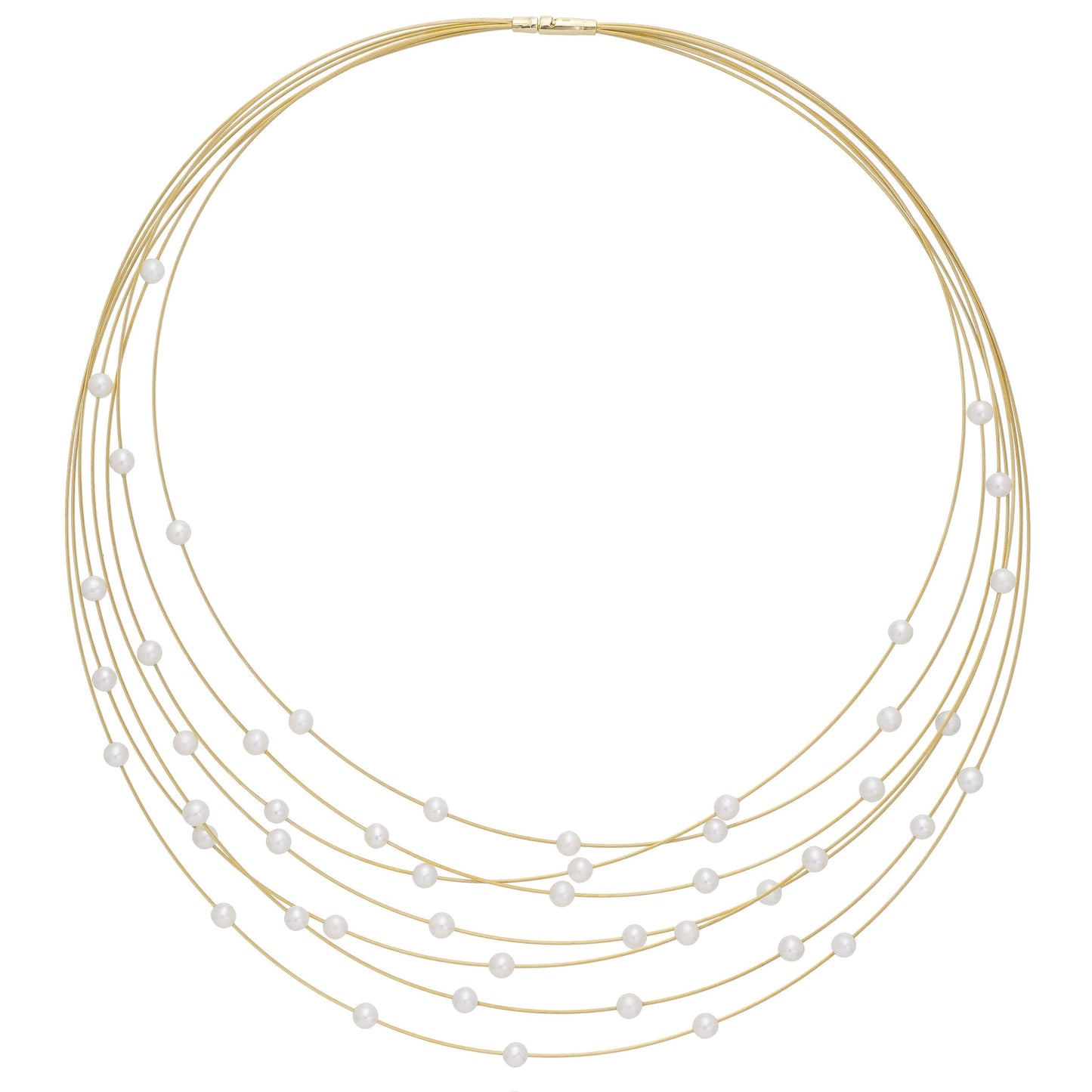 Dalia T Necklace Luster Collection 14KT Yellow Gold Multi layers Pearl Necklace