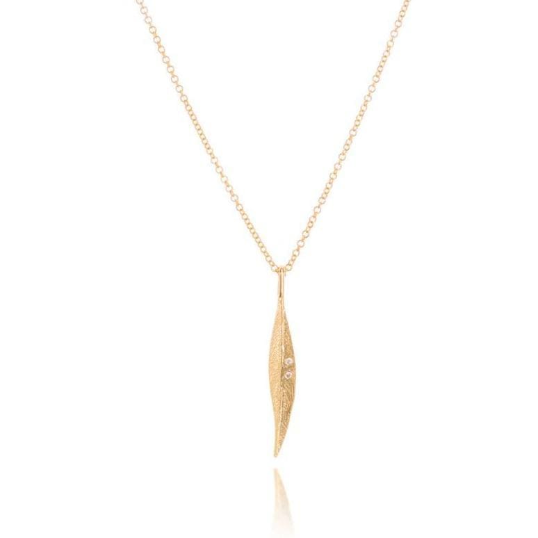 Dalia T Necklace Nature Collection 14KT Yellow Gold Diamond Leaf Pendant Necklace