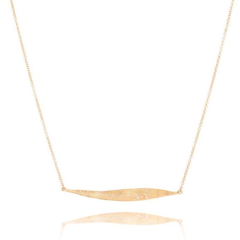 Dalia T Necklace Nature Collection 14KT Yellow Gold Diamonds long Leaf Necklace