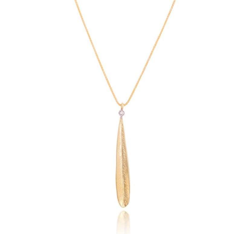 Dalia T Necklace Nature Collection 14KT Yellow Gold Diamonds Round Edge Leaf Pendnat Necklace