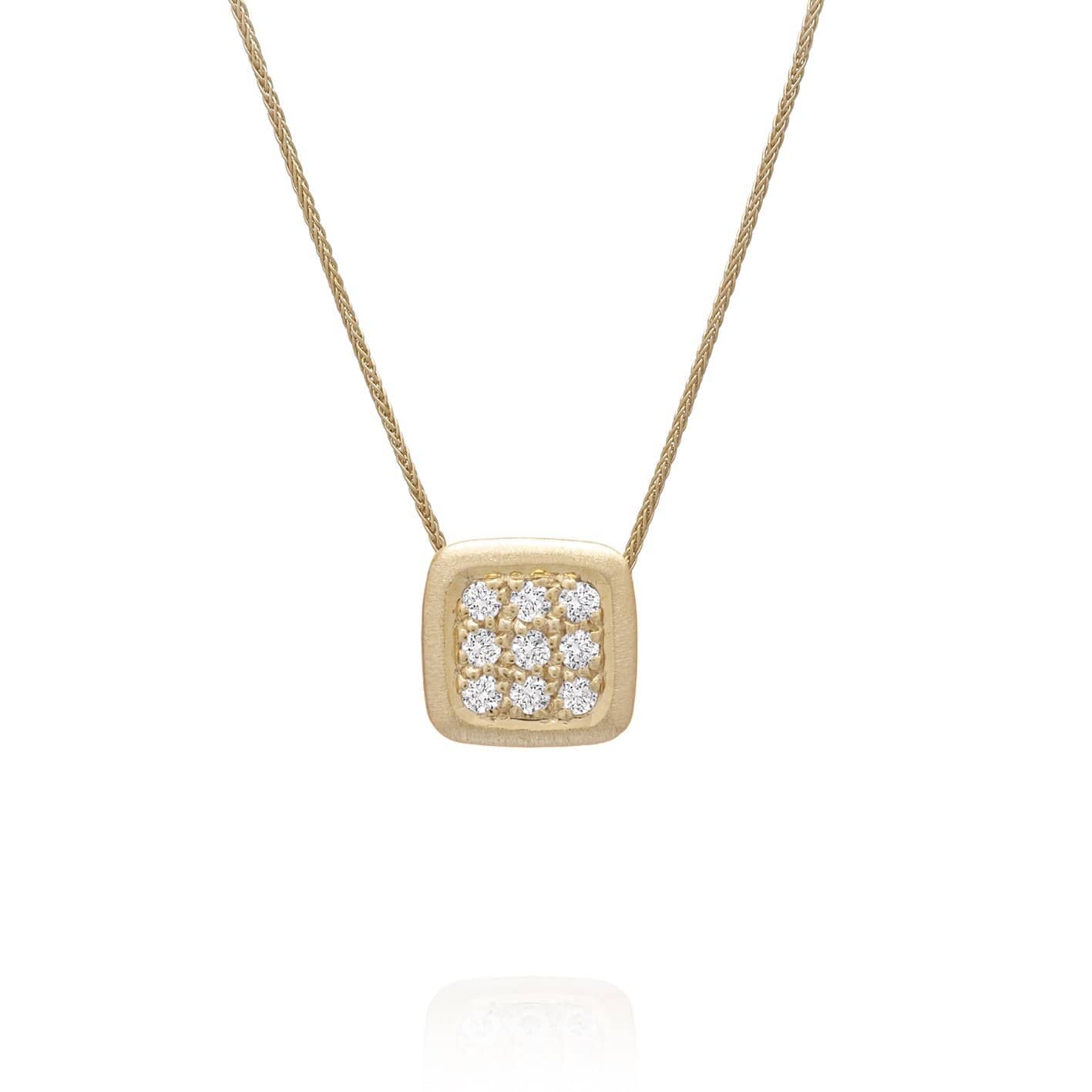 Dalia T Necklace Signature Collection 14KT YG Diamonds Square Pendant Necklace
