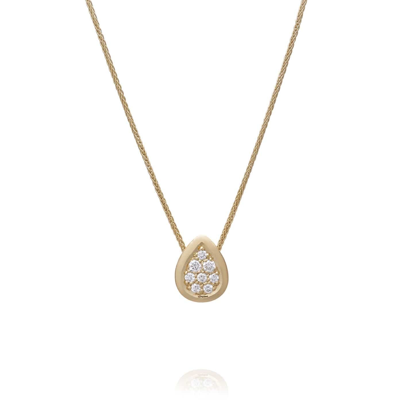 Dalia T Necklace Signature Collection 14KT YG Diamonds Tear drop Pendant Necklace