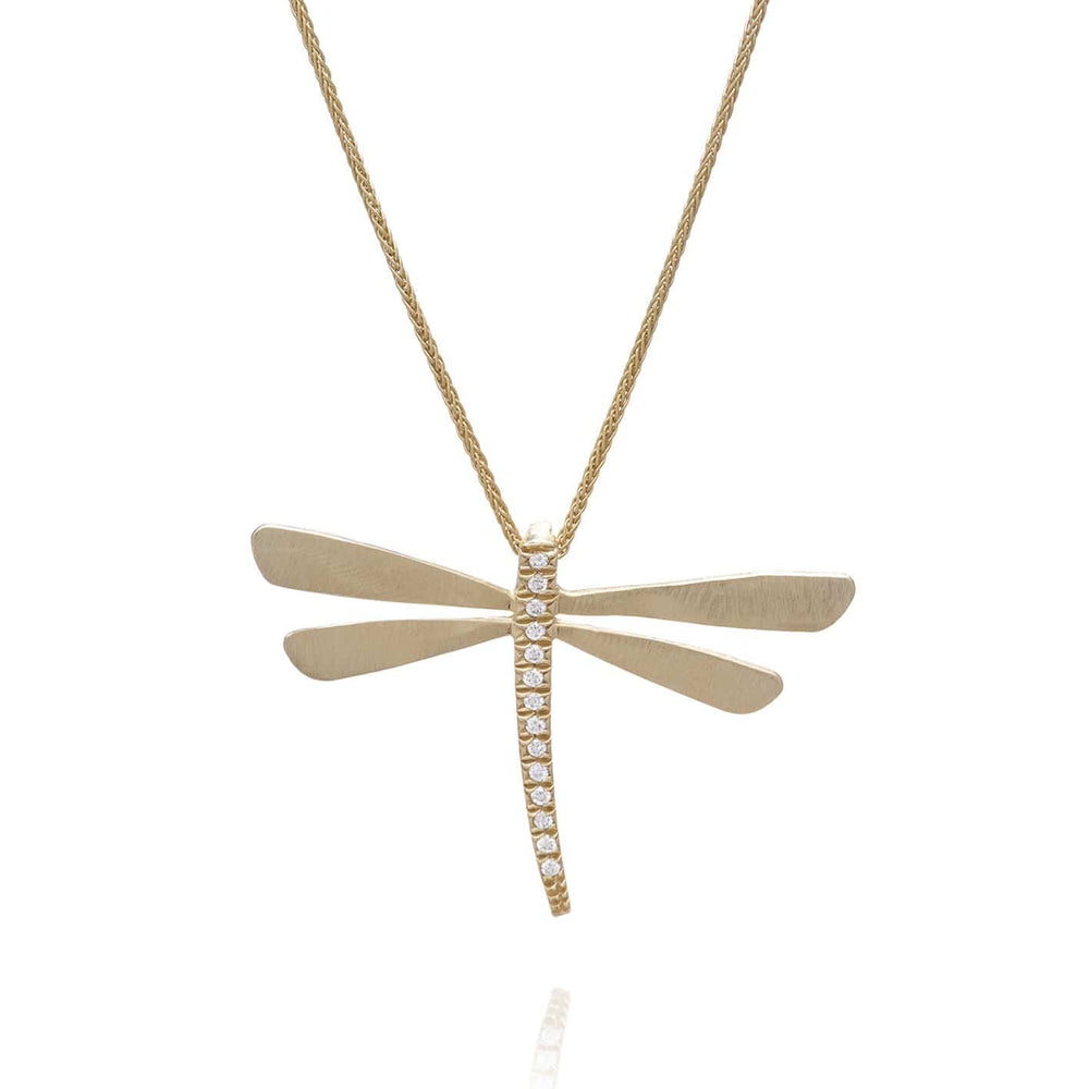 Dalia T Necklace Signature Collection 14KT YG Medium Dragonfly Pendant Necklace with Diamonds