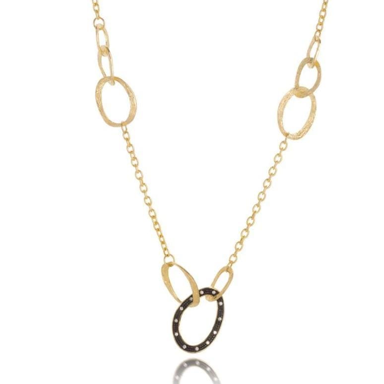 Dalia T Necklace Soft Links Collection 14KT Yellow Gold Diamonds large links Necklace with Black Rhodium