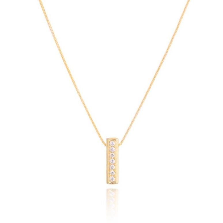 Dalia T Necklace Textured Gold Signature Collection 14KT Yellow Gold Diamond Bar Pendant Necklace