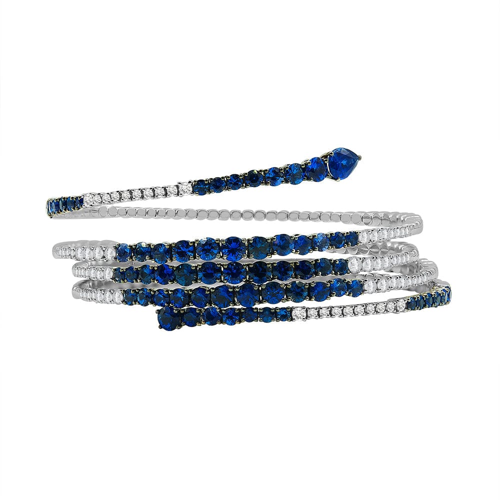 Dalia T Online Bracelet Couture 18KT iconic Diamonds flexi coil bangle with Ceylon Blue Sapphire