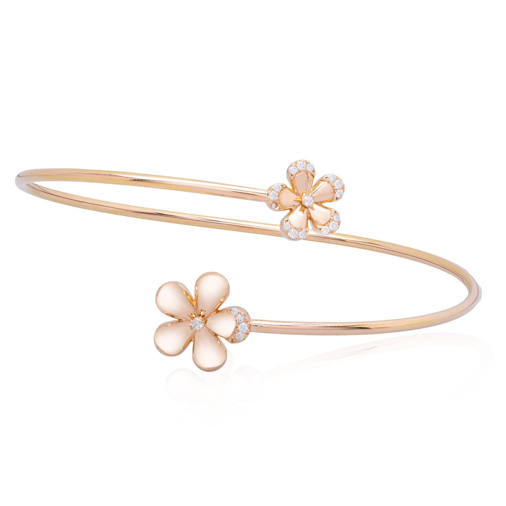 Dalia T Online Bracelet Nature Collection 18KT Rose Gold Flexi Flower Bangle with Diamonds