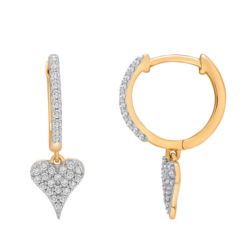 Dalia T Online Delicate Collection 14KT Gold Diamond dangle Heart Huggies