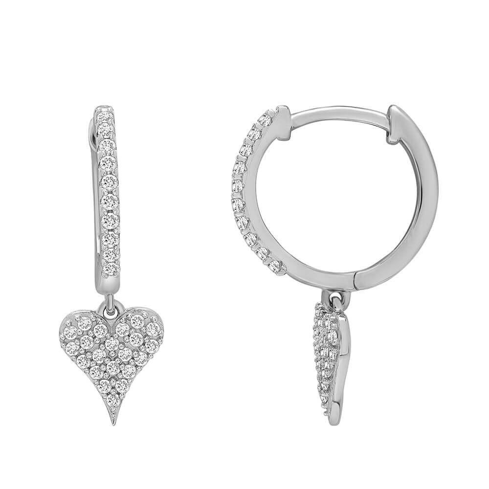 Dalia T Online White Gold Delicate Collection 14KT Gold Diamond dangle Heart Huggies