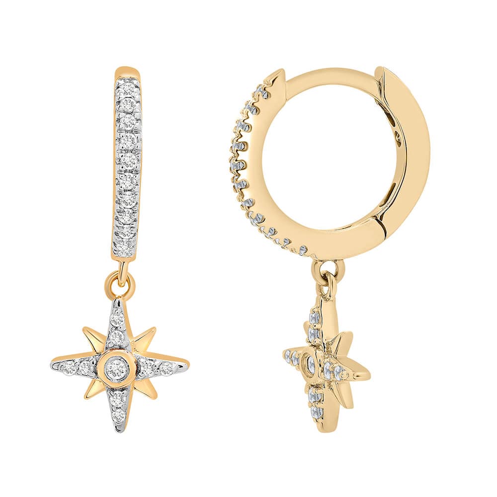 Dalia T Online Delicate Collection 14KT Gold Diamond dangle Star Huggies