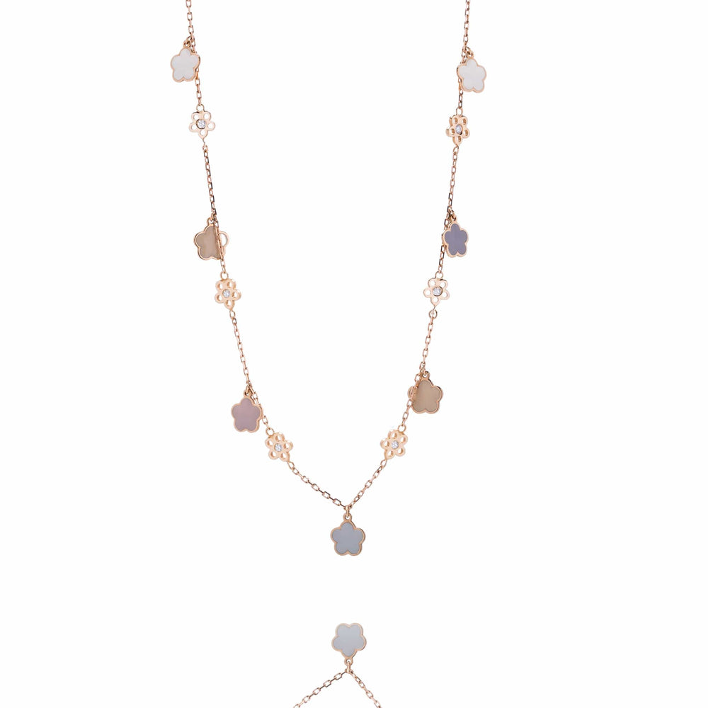 Dalia T Online Delicate Collection 18KT Rose Gold MOP & Diamonds Flower Necklace