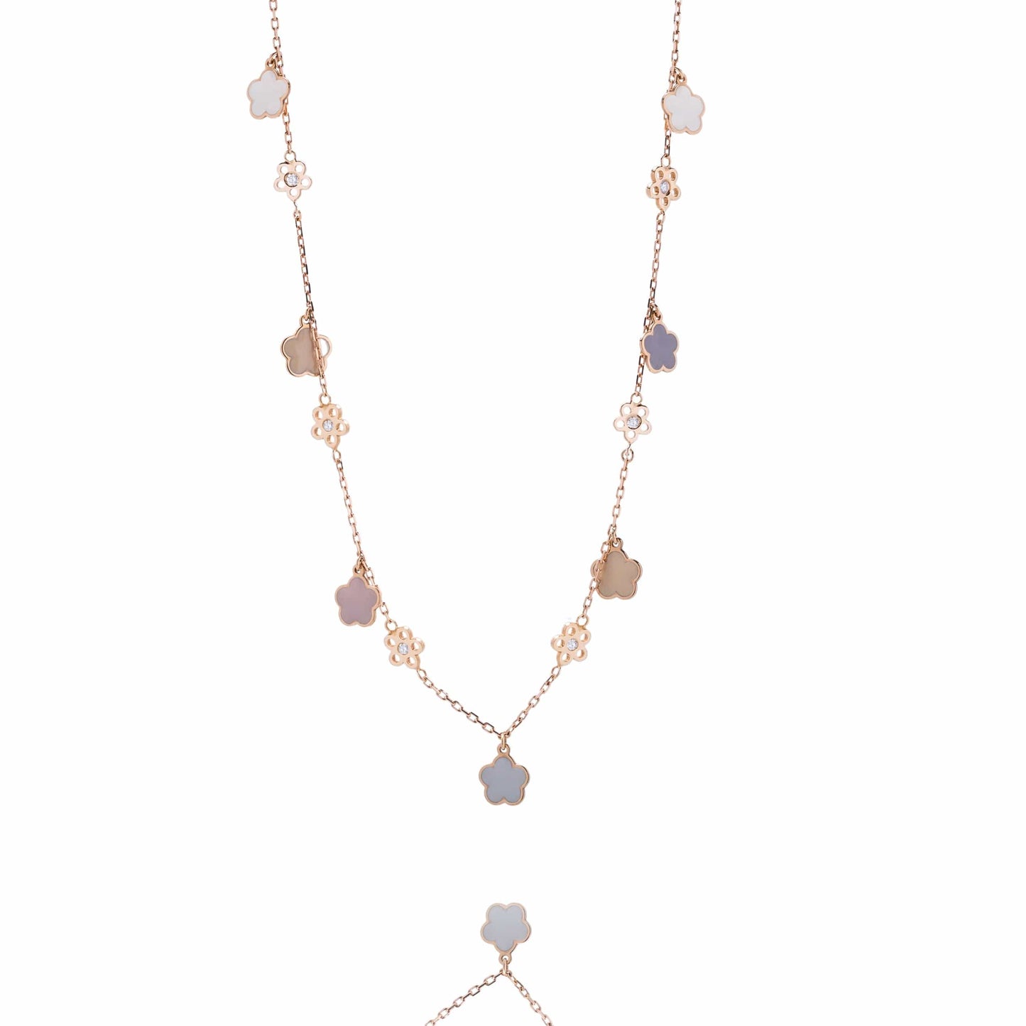 Dalia T Online Delicate Collection 18KT Rose Gold MOP & Diamonds Flower Necklace