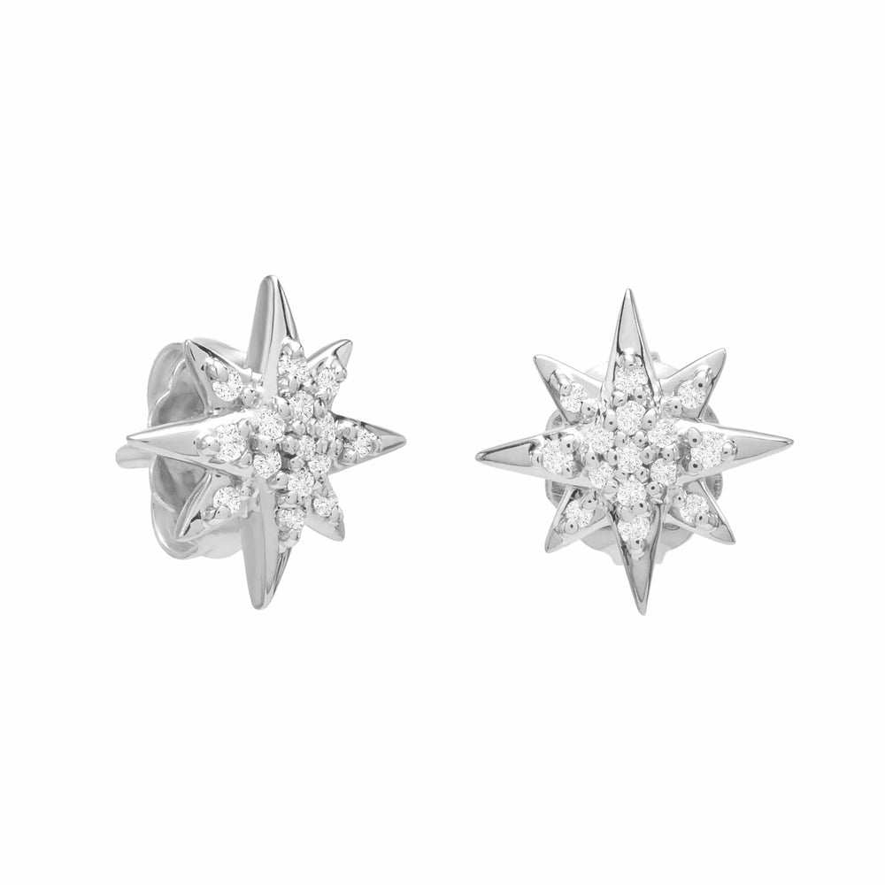 Dalia T Online Earing 0.06 / White Gold Delicate Collection 14KT White Gold Diamond Star Stud Earrings