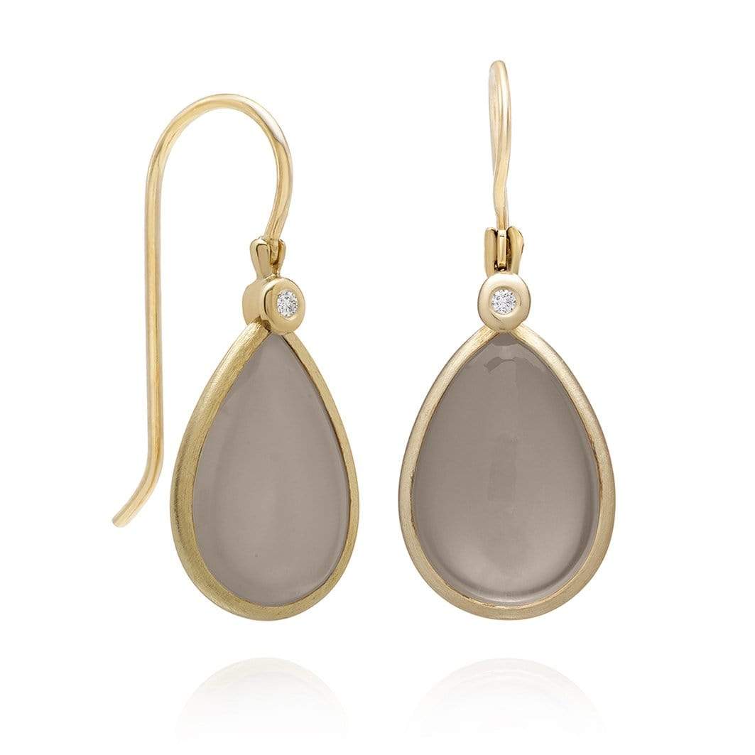 Dalia T Online earrings Color Collection 14KT YG Tear Drop Gray Moonstone & Diamonds dangle Earrings