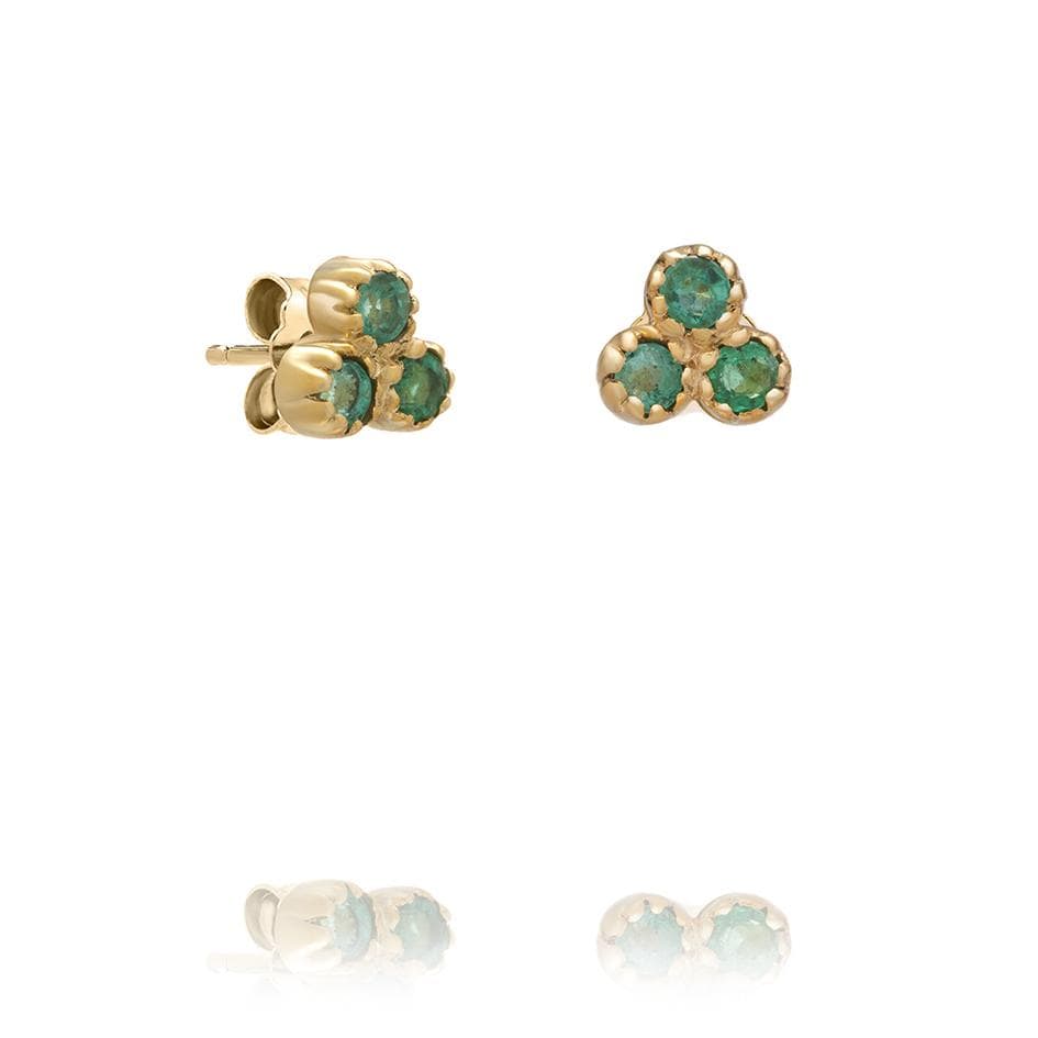 Dalia T Online Earrings Delicate Collection 14KT YG 3 Stone Emerald Stud Earrings
