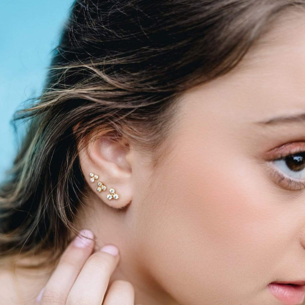 Dalia T Online Earrings Delicate Collection 14KT YG Large 3 Stones Stud Diamond Earrings 0.30CT
