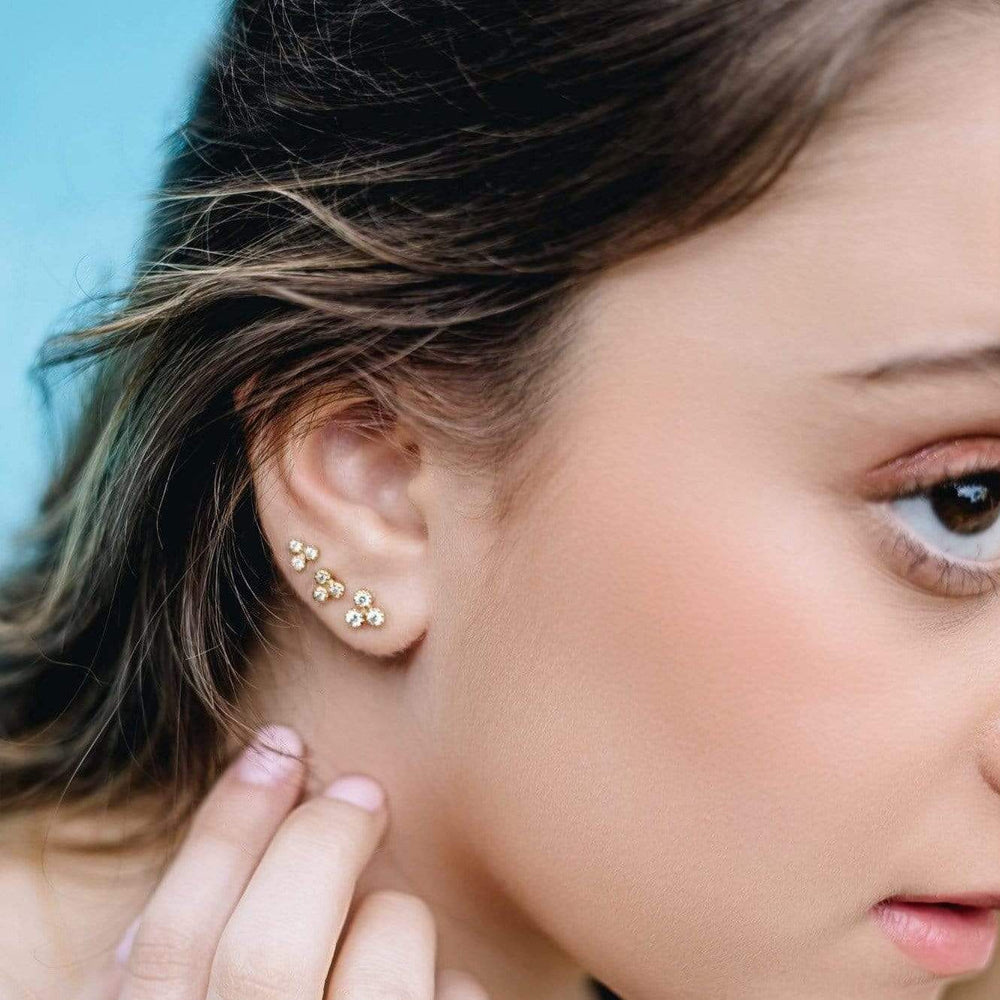 Dalia T Online Earrings Delicate Collection 14KT YG Medium 3 Stones Stud Diamond Earrings 0.12CT