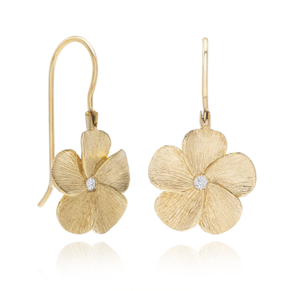 Dalia T Online Earrings Nature Collection 14KT Yellow Gold Diamond Flower Earrings