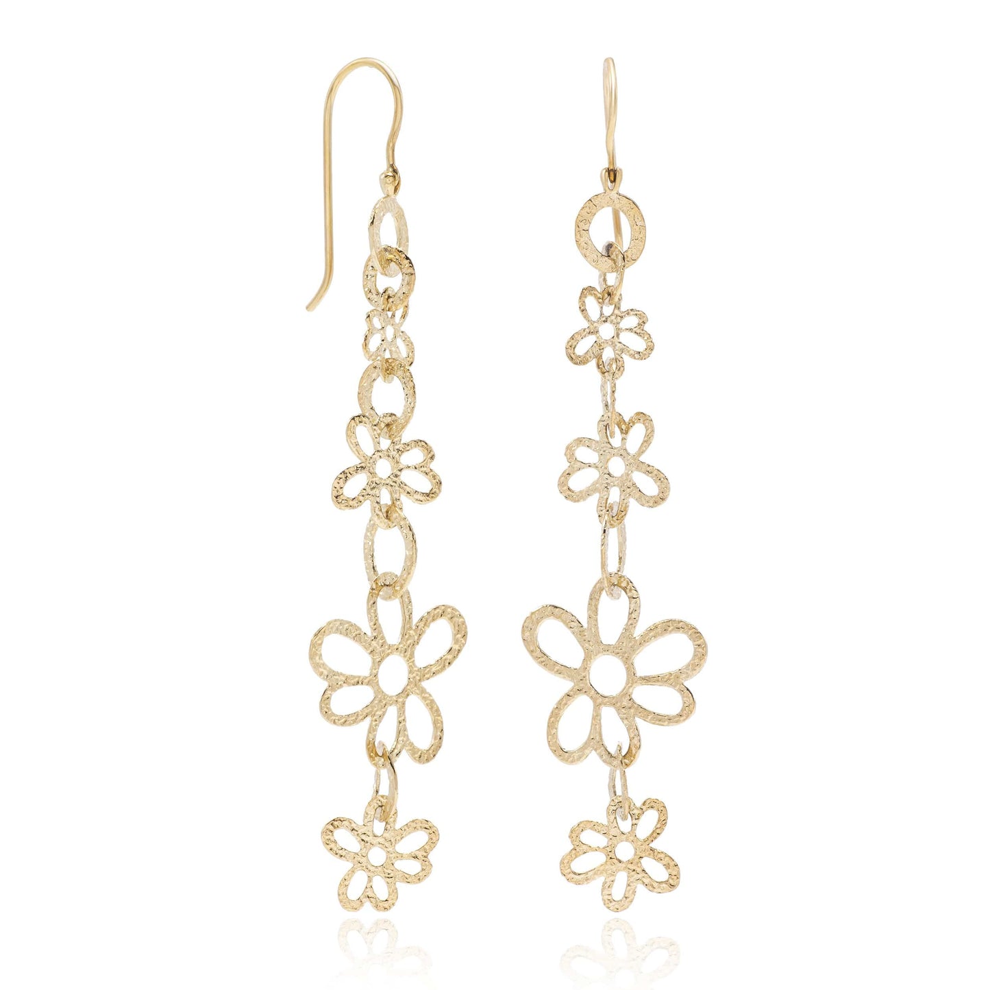 Dalia T Online Earrings Nature Collection 14KT Yellow Gold Flower Combination Long Earrings