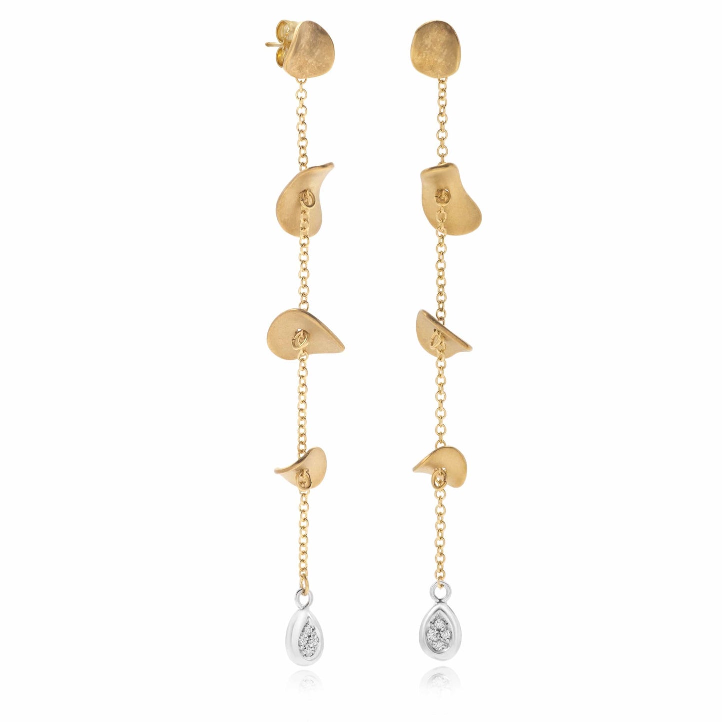 Dalia T Online Earrings Nature Collection 14KT Yellow Gold & White Diamonds Drops Earrings