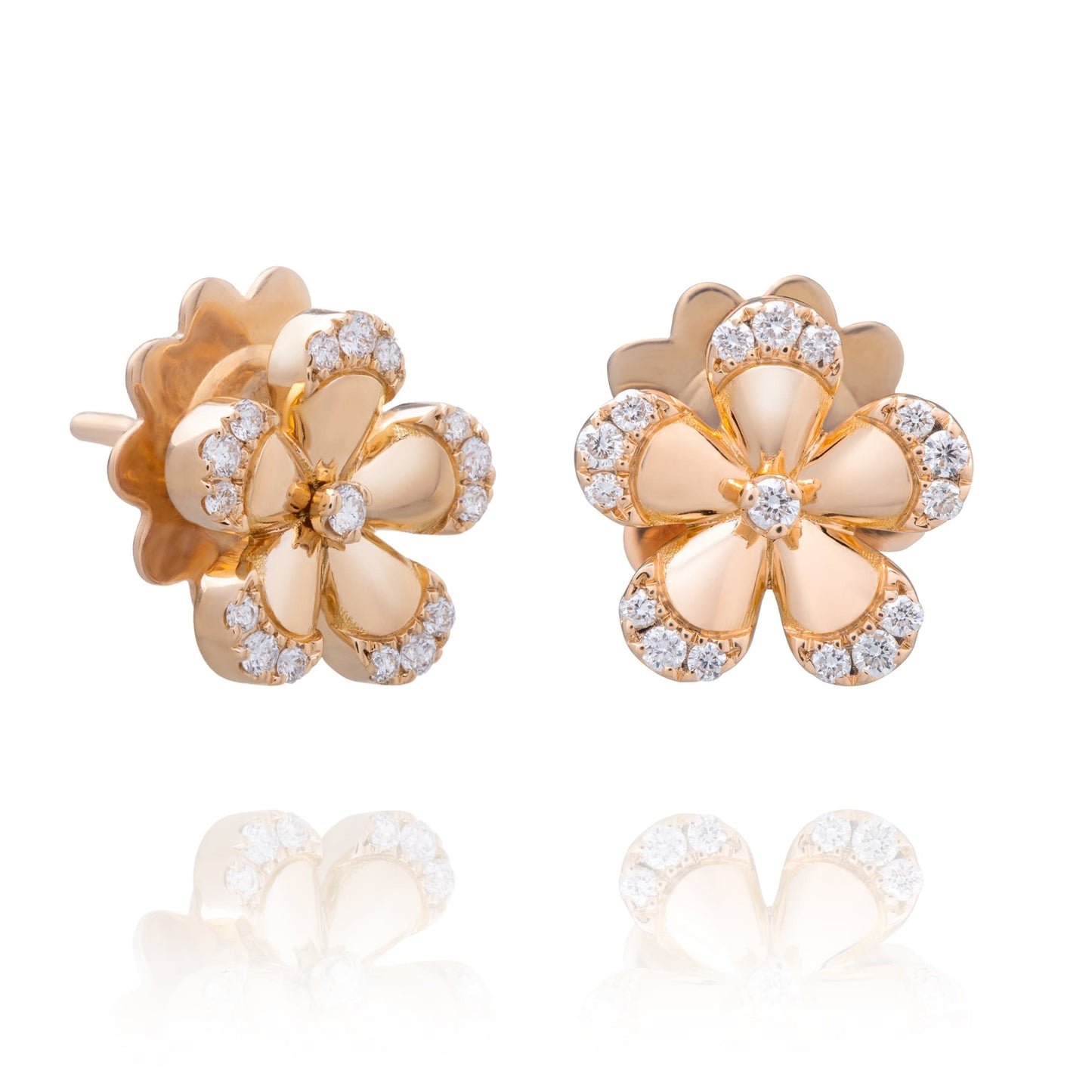 Dalia T Online Earrings Nature Collection 18KT Rose Gold Flower Stud Earrings with Diamonds