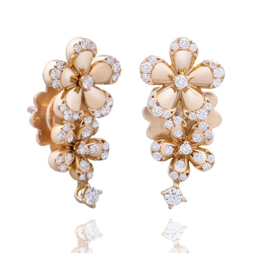Dalia T Online Earrings Nature Collection 18KT Rose Gold Horizontal Flower Cluster Earrings with 0.50CT Diamonds