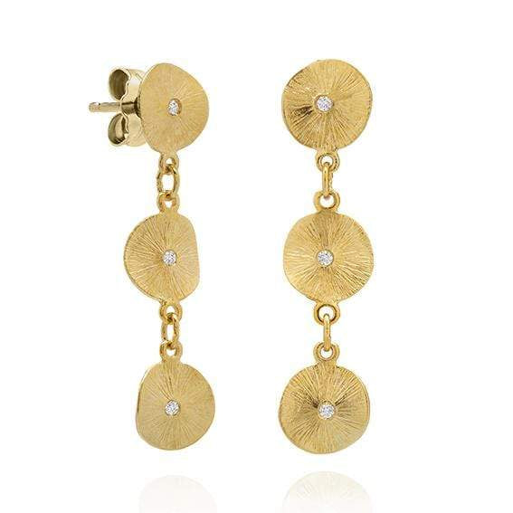 Dalia T Online Earrings Signature Collection 14KT YG & Diamonds Textured Circle dangle Earrings