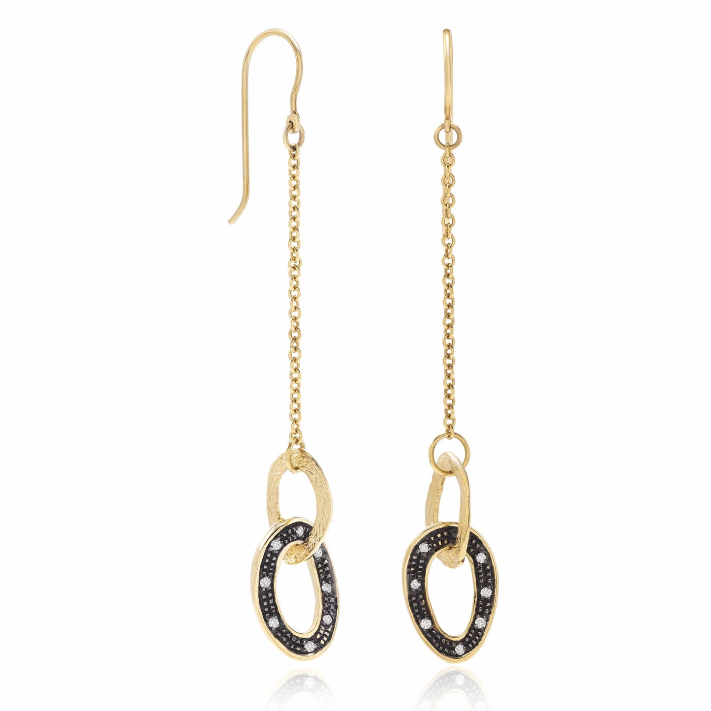 Dalia T Online Earrings Soft Links Collection 14KT Yellow Gold Diamond Elongated Earrings
