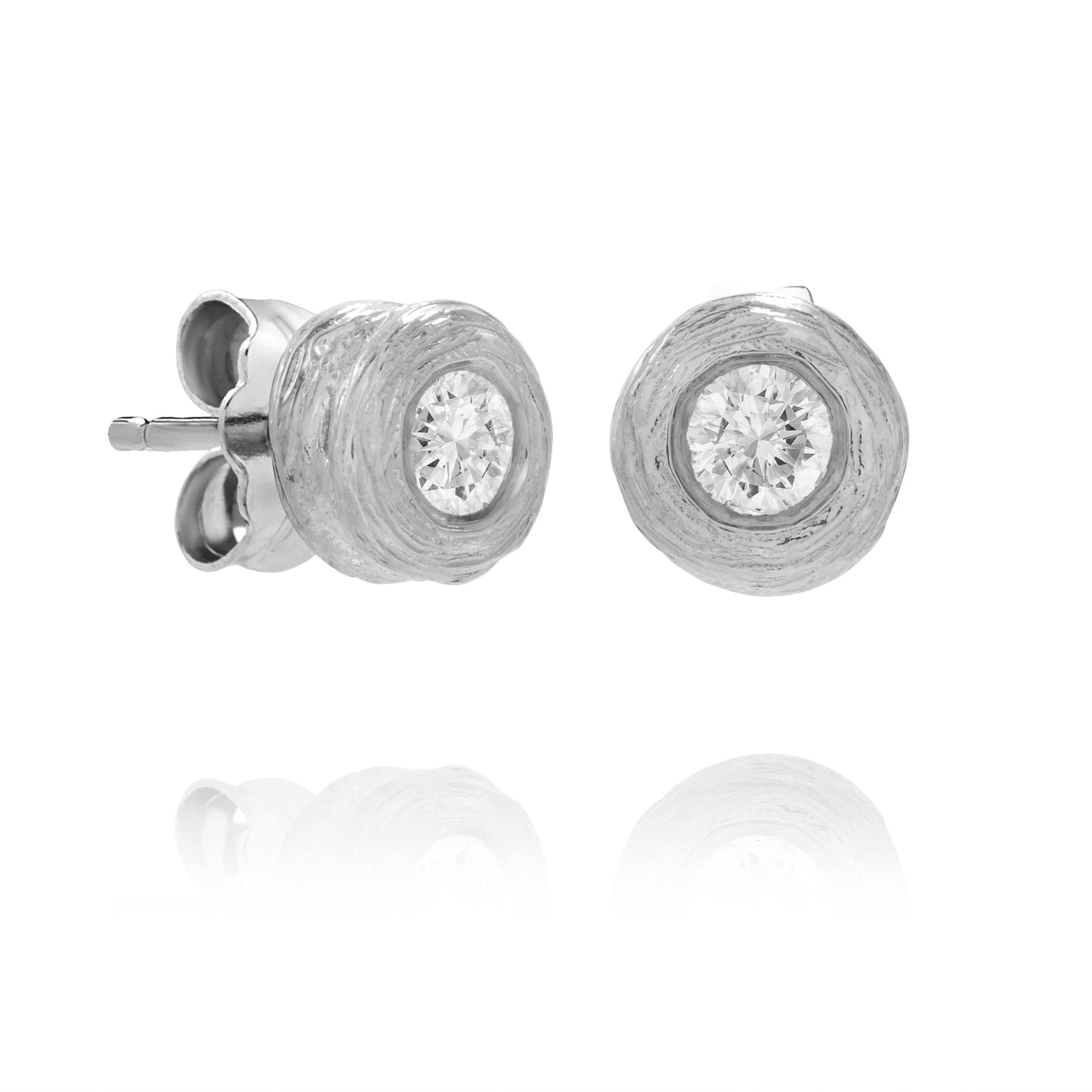 Dalia T Online Earrings Textured Gold Signature Collection 14KT White Gold 0.15CT Diamond Stud Earrings