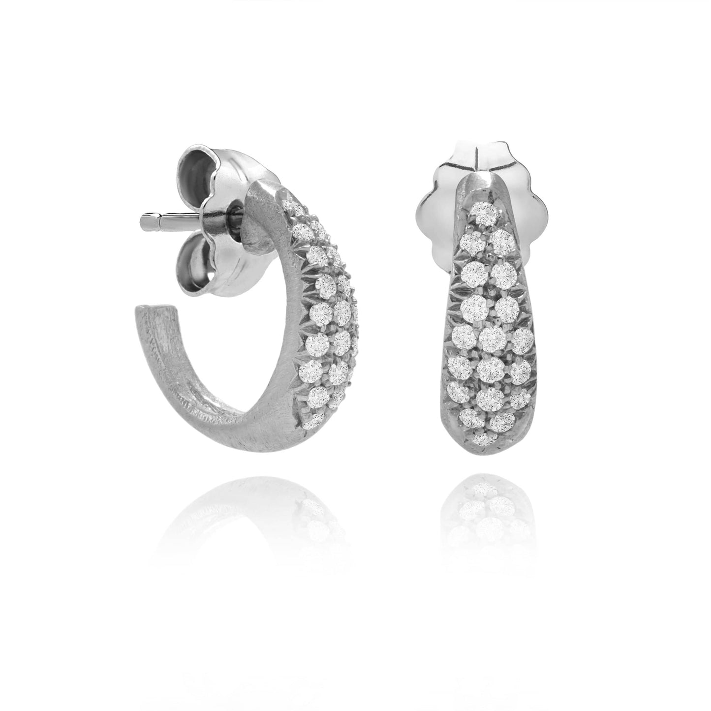 Dalia T Online Earrings Textured Gold Signature Collection 14KT White Gold 10mm Pave Diamond Hoop Earrings