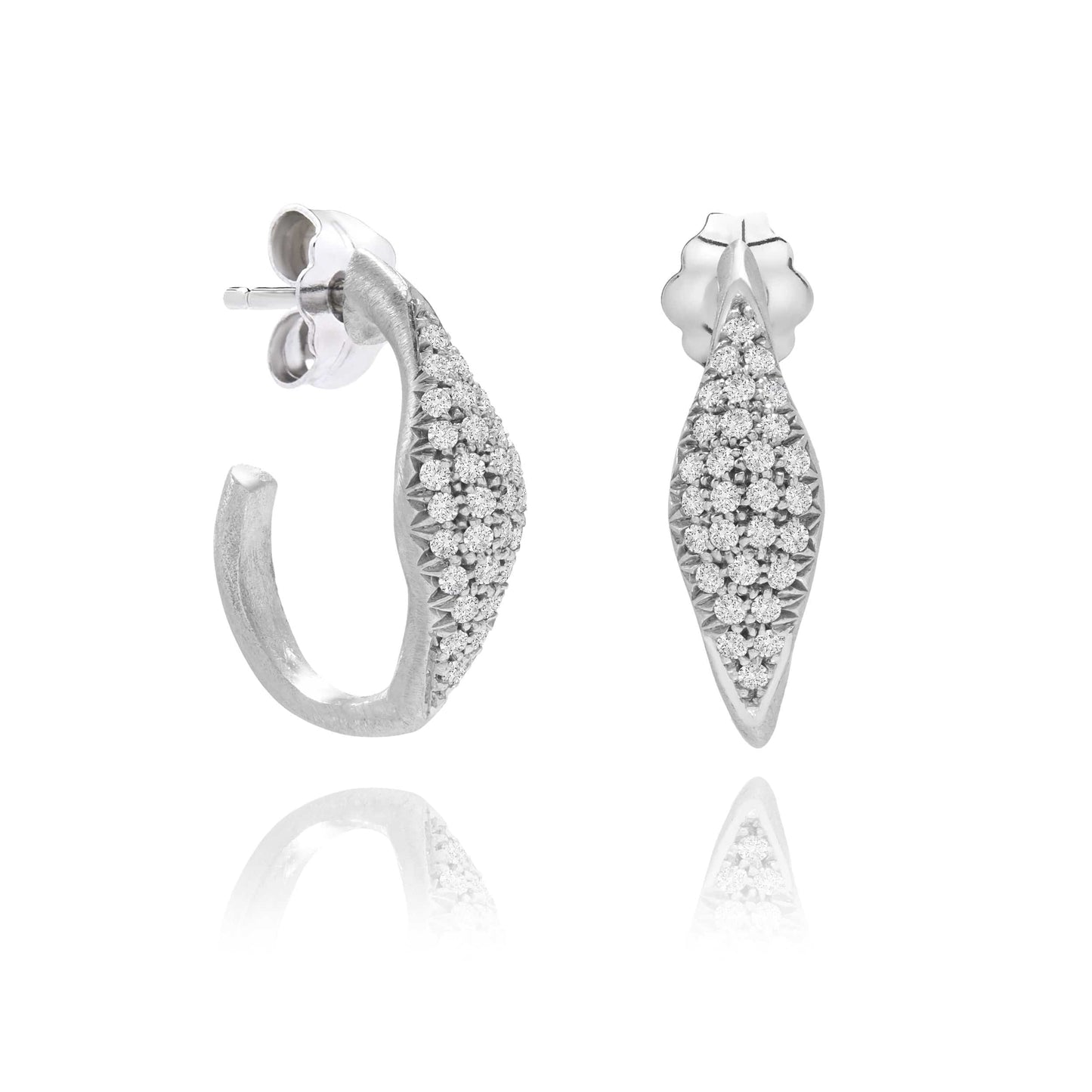 Dalia T Online Earrings Textured Gold Signature Collection 14KT White Gold 15mm Pave Diamond Hoop Earrings