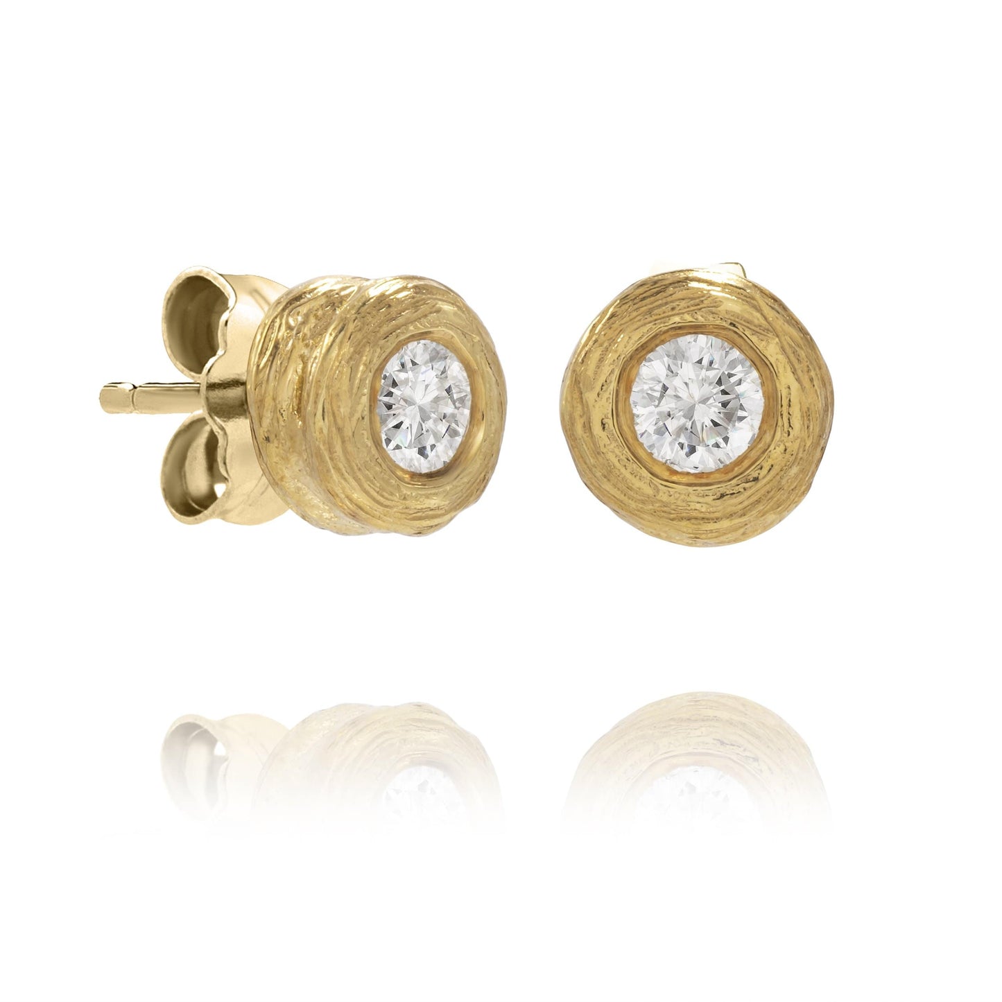 Dalia T Online Earrings Textured Gold Signature Collection 14KT Yellow Gold 0.15CT Diamond Stud Earrings