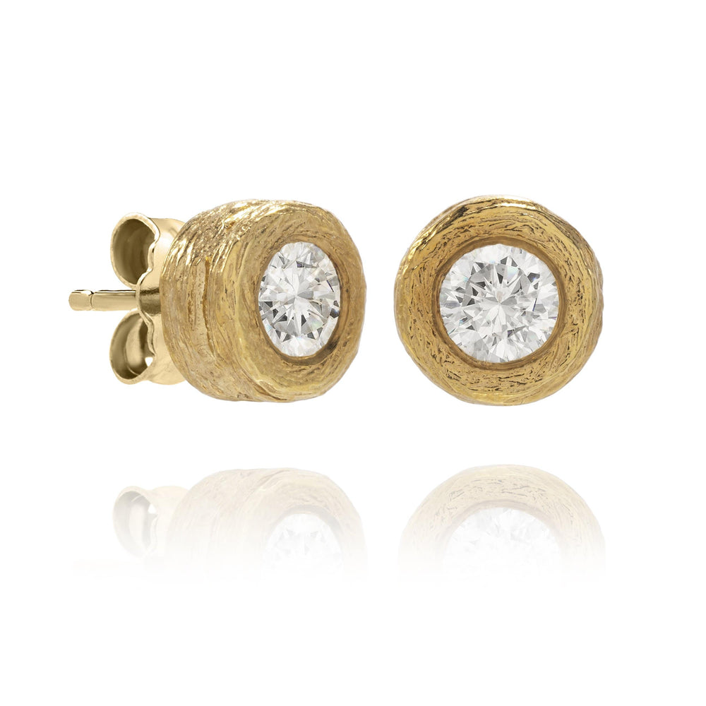 Dalia T Online Earrings Textured Gold Signature Collection 14KT Yellow Gold 0.25CT Diamond Stud Earrings