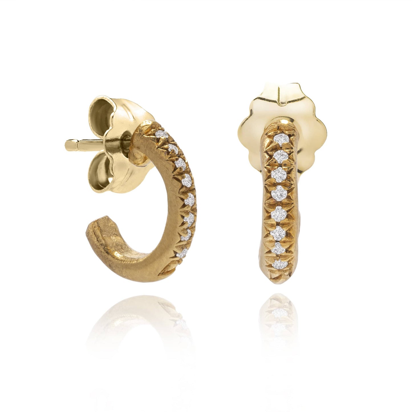 Dalia T Online Earrings Textured Gold Signature Collection 14KT Yellow Gold 10mm Diamond Hoop Earrings