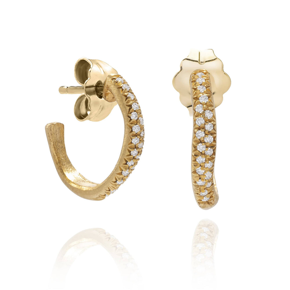 Dalia T Online Earrings Textured Gold Signature Collection 14KT Yellow Gold 15mm Diamond Hoop Earrings