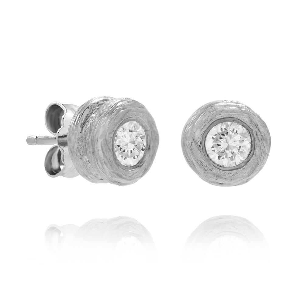 Dalia T Online Earrings Textured Gold Signature Colletion 14KT White Gold 0.30CT Diamond Stud Earrings