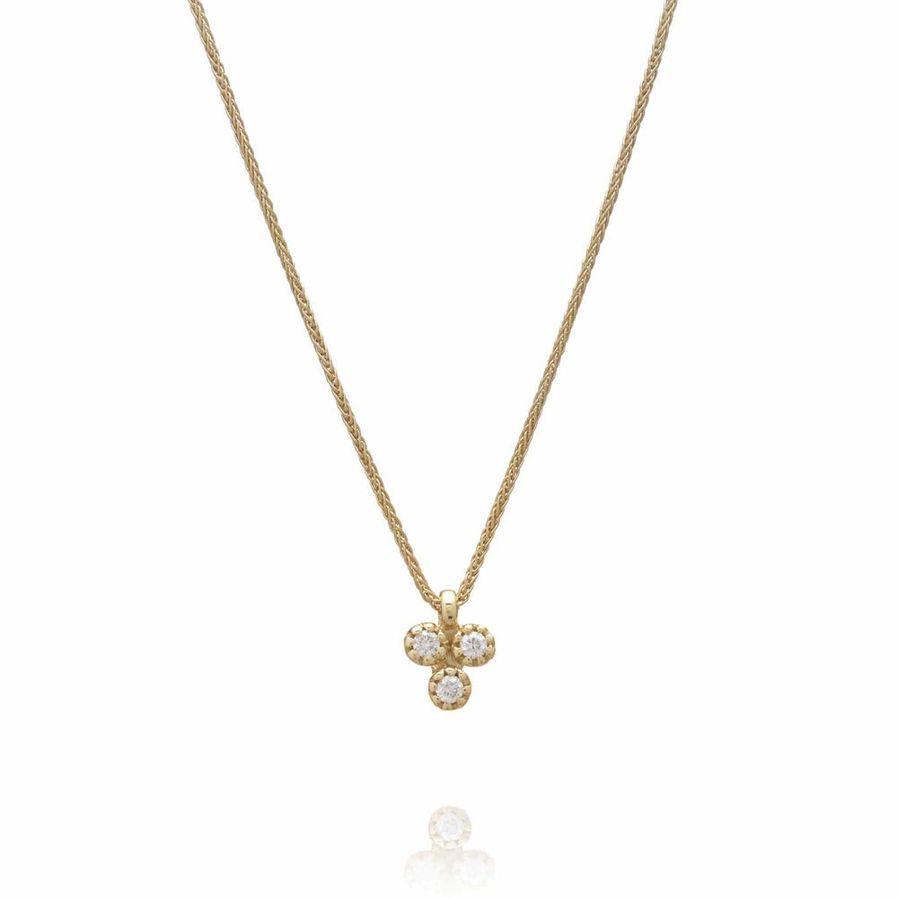 Dalia T Online Necklace Delicate Collection 14KT YG 3 Diamonds Medium Pendant Necklace 0.06CT