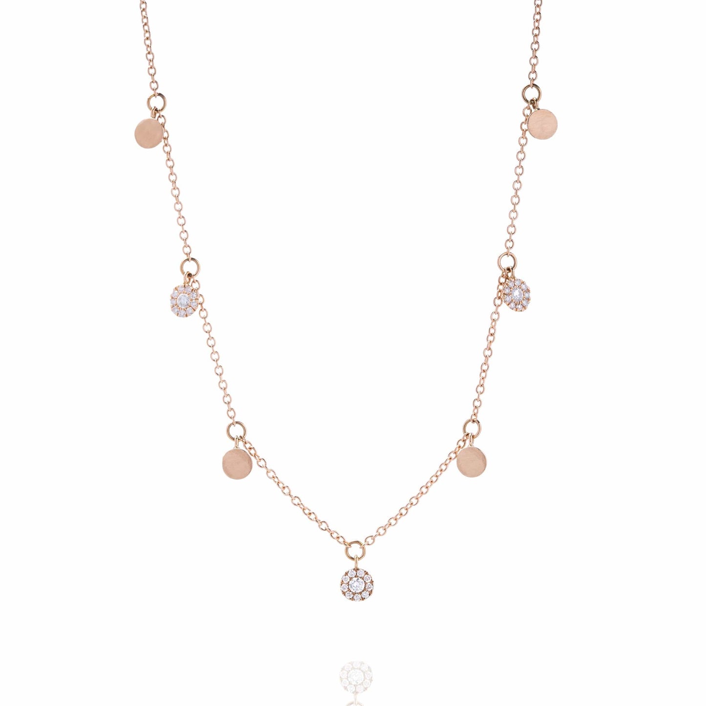 Dalia T Online Necklace Delicate Collection 18KT Rose Gold Alternate Diamond Circles Necklace